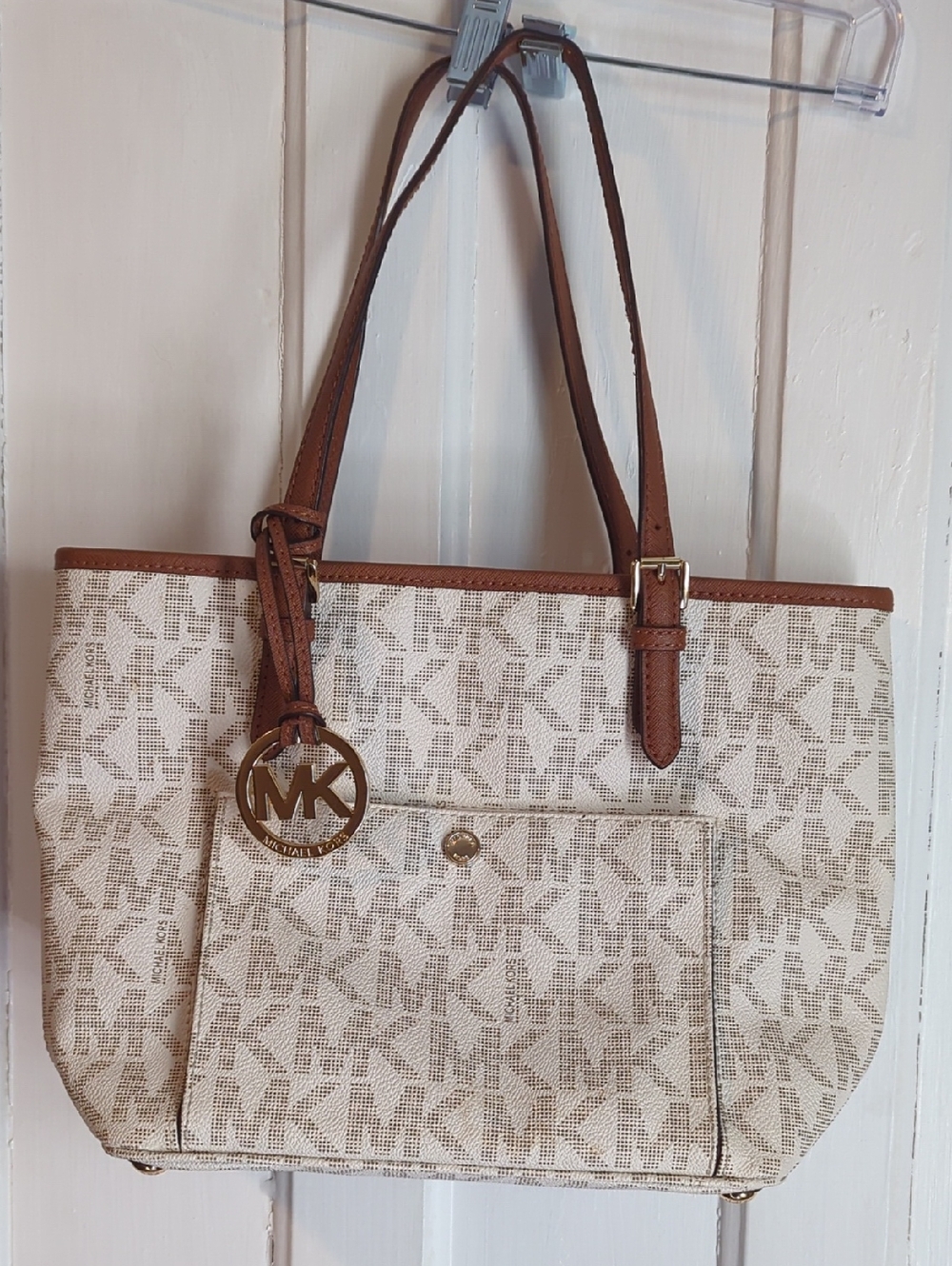Michael Kors Cream and Brown Signature Logo Tote